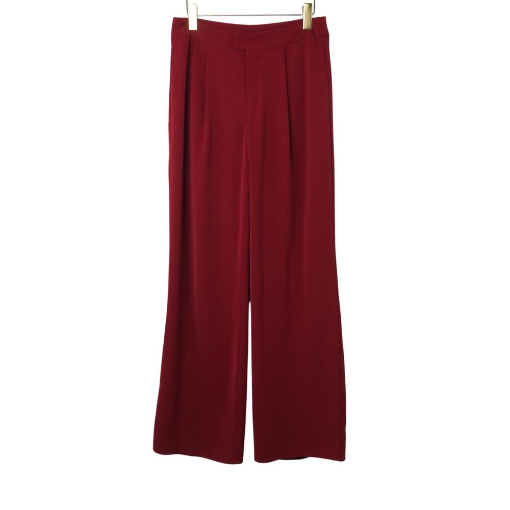 Cien Red Wide Leg Pleated Dress Pants Size Small High Rise Trousers - Picture 2 of 7